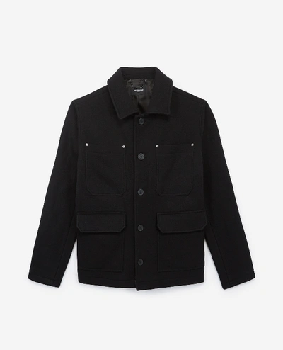 Shop The Kooples Zipped Black Wool Classic Collar Jacket