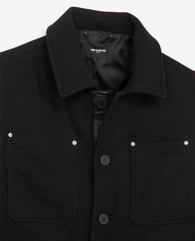 Shop The Kooples Zipped Black Wool Classic Collar Jacket