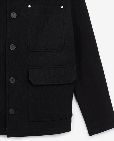 Shop The Kooples Zipped Black Wool Classic Collar Jacket