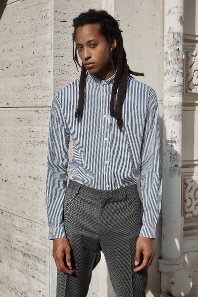 Shop The Kooples White Officer-collar Striped Shirt In Black