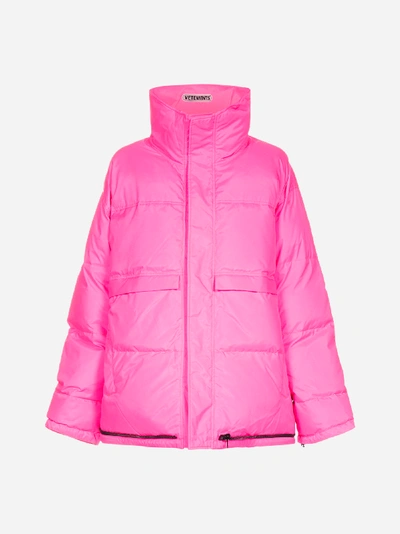 Adjustable Length Fluo Puffer Jacket Fluo Pink
