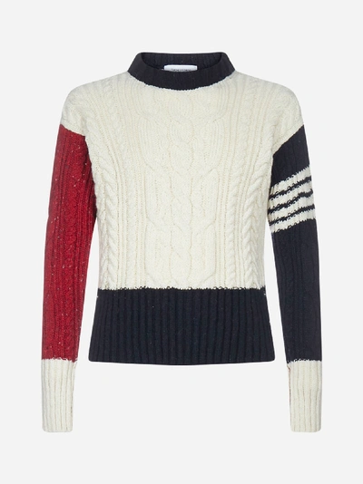 Shop Thom Browne 4-bar Cable-knit Wool And Mohair Sweater