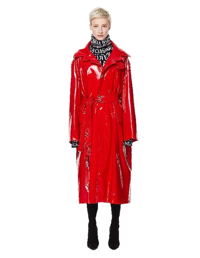 Shop Balenciaga Red Patent Vinyl Trench Coat