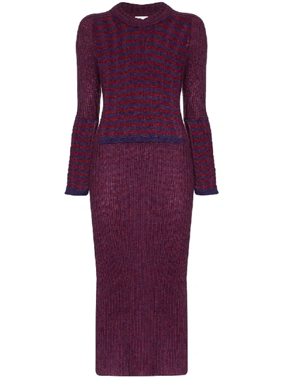 Shop Asai Striped Panel Knit Dress In Purple