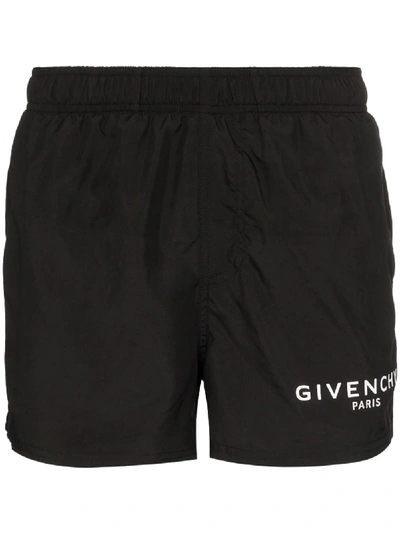 BLACK LOGO DRAWSTRING SWIM SHORTS