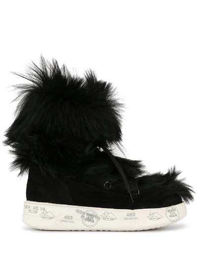 Shop Premiata Faux-fur Lace-up Boots In Black
