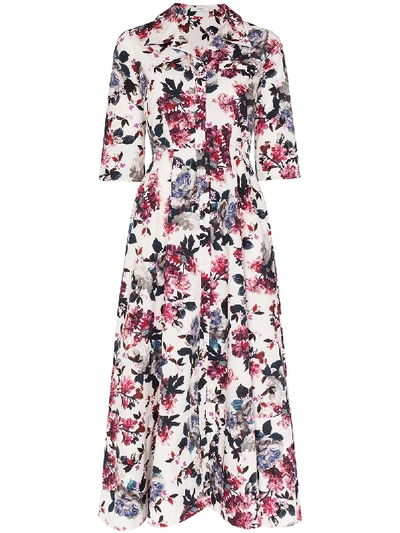 Shop Erdem Kasia Floral Flared Shirt Dress In White