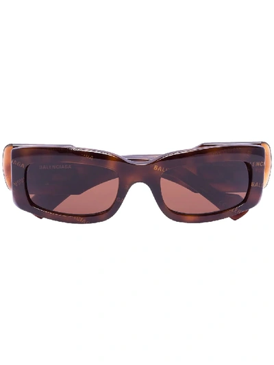 Shop Balenciaga Rectangular Tinted Sunglasses In Brown