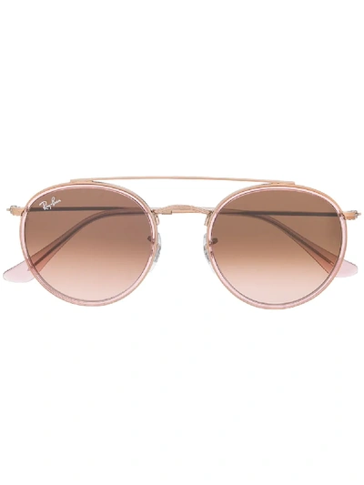 Shop Ray Ban Round Double Bridge Sunglasses In Pink