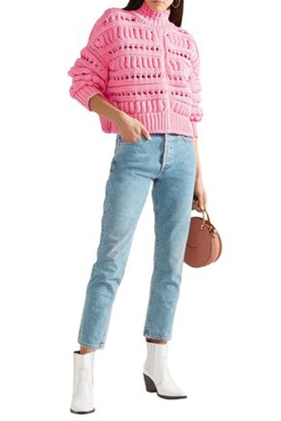 Shop Isabel Marant Woman Zoe Oversized Open-knit Cotton-blend Turtleneck Sweater Pink