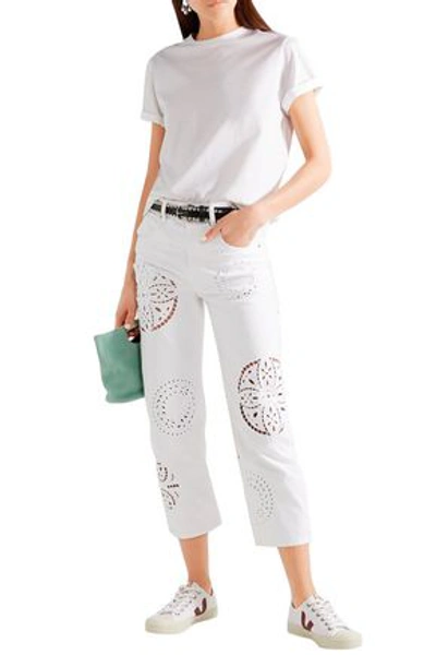 Shop Isabel Marant Ronny Broderie Anglaise-trimmed High-rise Straight-leg Jeans In White