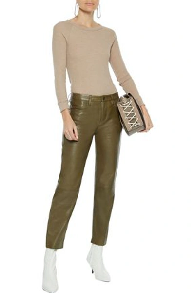 Shop Enza Costa Mélange Waffle-knit Cotton And Cashmere-blend Top In Sand