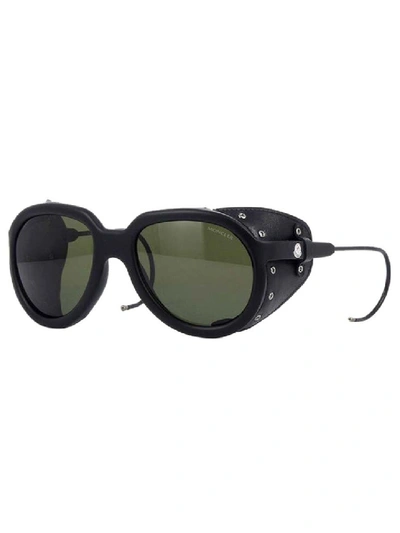 Shop Moncler Altitude Leather Frange Detail Sunglasses In Black