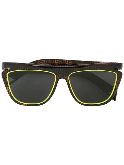 Shop Fendi Logo Tortoiseshell Square Sunglasses In Black