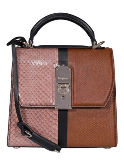 Shop Ferragamo Boxyz Python Print Leather Mini Bag In Brown