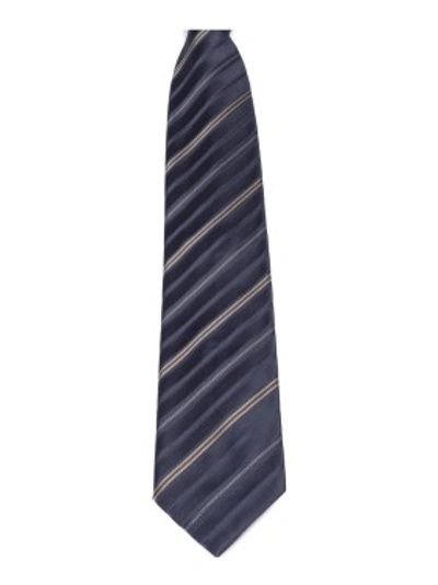 Shop Brioni Blue Striped Silk Tie In Black