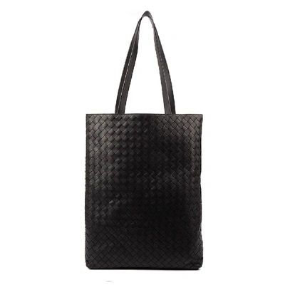 Shop Bottega Veneta Black Woven Leather Tote Bag