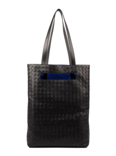 Shop Bottega Veneta Black Woven Leather Tote Bag