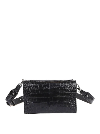 Shop Tod's Double Flap Black Croco Leather Crossbody Bag