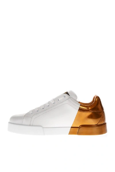 Shop Dolce & Gabbana Low-top Leather White Orange Sneakers