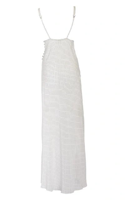 Shop Rosamosario Chaplin's Love" Silk Crepe Printed Polka-dots Night Dress With Lace" In White