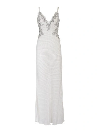 Shop Rosamosario Chaplin's Love" Silk Crepe Printed Polka-dots Night Dress With Lace" In White