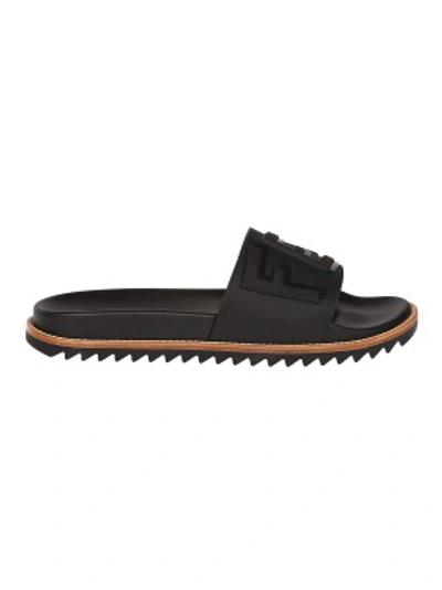 Shop Fendi Black Rubber Logo Slides