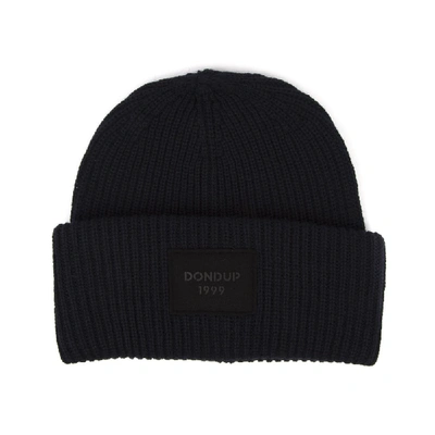 Shop Dondup Dark Blue Ribbed Hat In Black