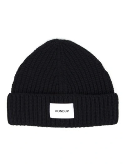 Shop Dondup Black Ribbed Wool & Acrylic Hat