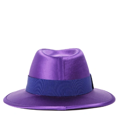 Shop Saint Laurent Violet Ribbon Detail Fedora Hat In Purple