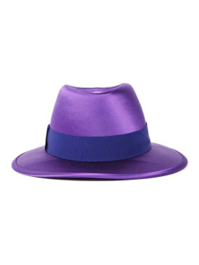Shop Saint Laurent Violet Ribbon Detail Fedora Hat In Purple