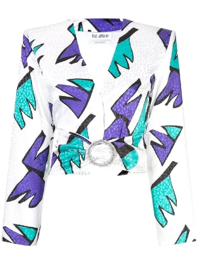 Shop Attico Cropped Printed Blouse In White