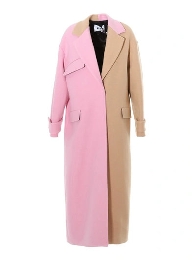 Shop Msgm Beige And Pink Wool Coat