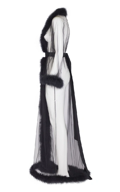 Shop Rosamosario Peter Pan Long Robe In Tulle Decorated With Black Feathers
