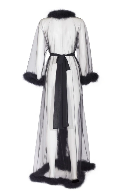 Shop Rosamosario Peter Pan Long Robe In Tulle Decorated With Black Feathers
