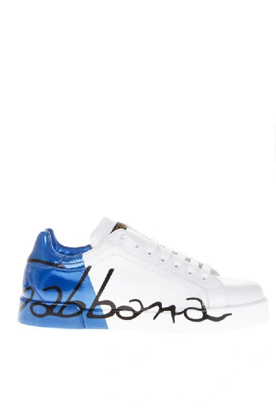 Shop Dolce & Gabbana Low-top Leather Blue & White Sneakers