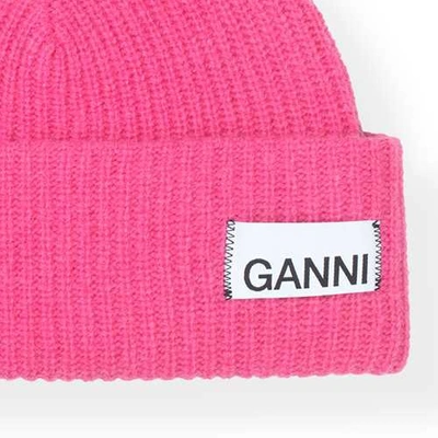 Shop Ganni Knit Beanie In Pink