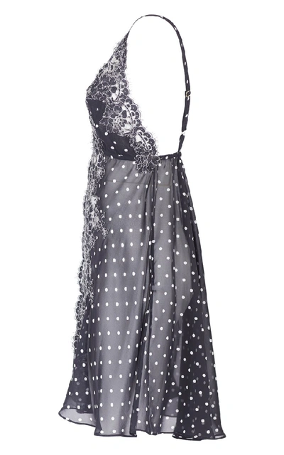 Shop Rosamosario Chaplin's Love" Silk Georgette Pritned Polka-dots Baby-doll With Lace" In Grey