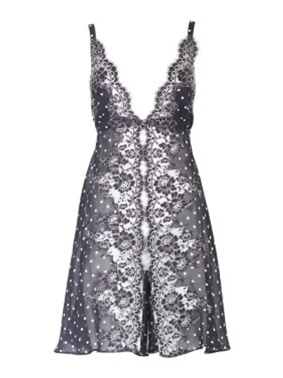 Shop Rosamosario Chaplin's Love" Silk Georgette Pritned Polka-dots Baby-doll With Lace" In Grey