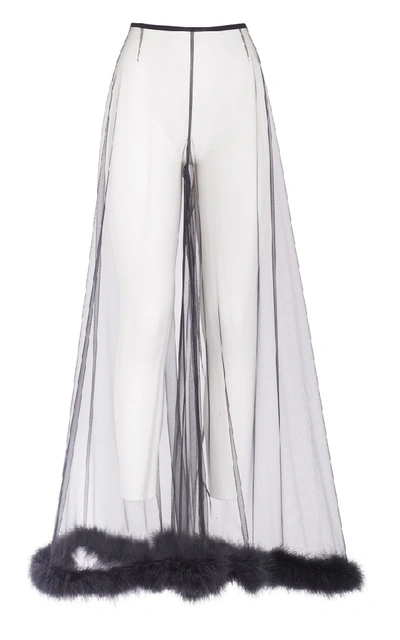 Shop Rosamosario Peter Pan Trousers In Tulle Decorated With Black Feathers In White