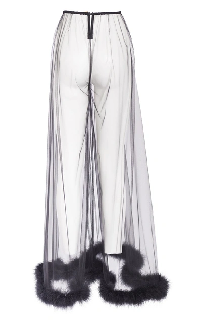 Shop Rosamosario Peter Pan Trousers In Tulle Decorated With Black Feathers In White