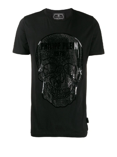 Shop Philipp Plein Crystal Embellished Platinum Skull T-shirt In Black