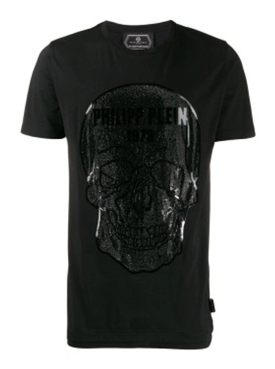 Shop Philipp Plein Crystal Embellished Platinum Skull T-shirt In Black