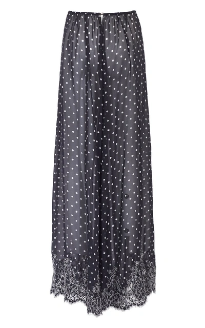 Shop Rosamosario Chaplin's Love" Silk Georgette Printed Polka-dots Trousers With Lace" In Grey