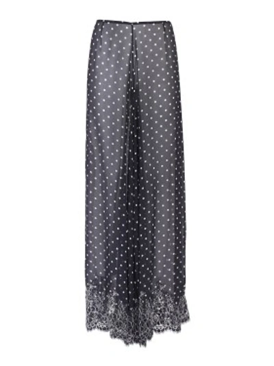 Shop Rosamosario Chaplin's Love" Silk Georgette Printed Polka-dots Trousers With Lace" In Grey