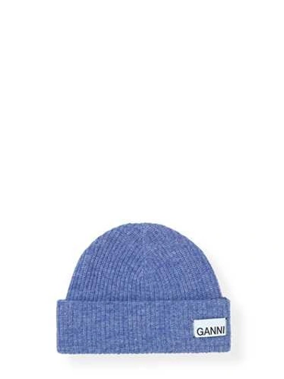 Shop Ganni Knit Beanie In Blue