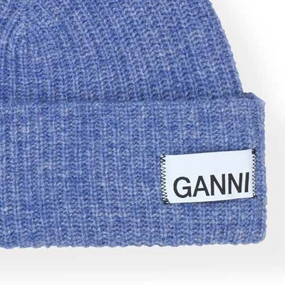 Shop Ganni Knit Beanie In Blue