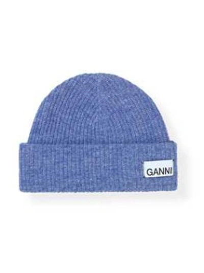 Shop Ganni Knit Beanie In Blue