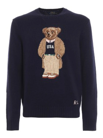 Shop Polo Ralph Lauren Polo Bear Intarsia Wool Sweater In Black