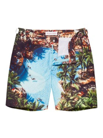 Shop Orlebar Brown Bulldog Blue Palms Swim Shorts In Black